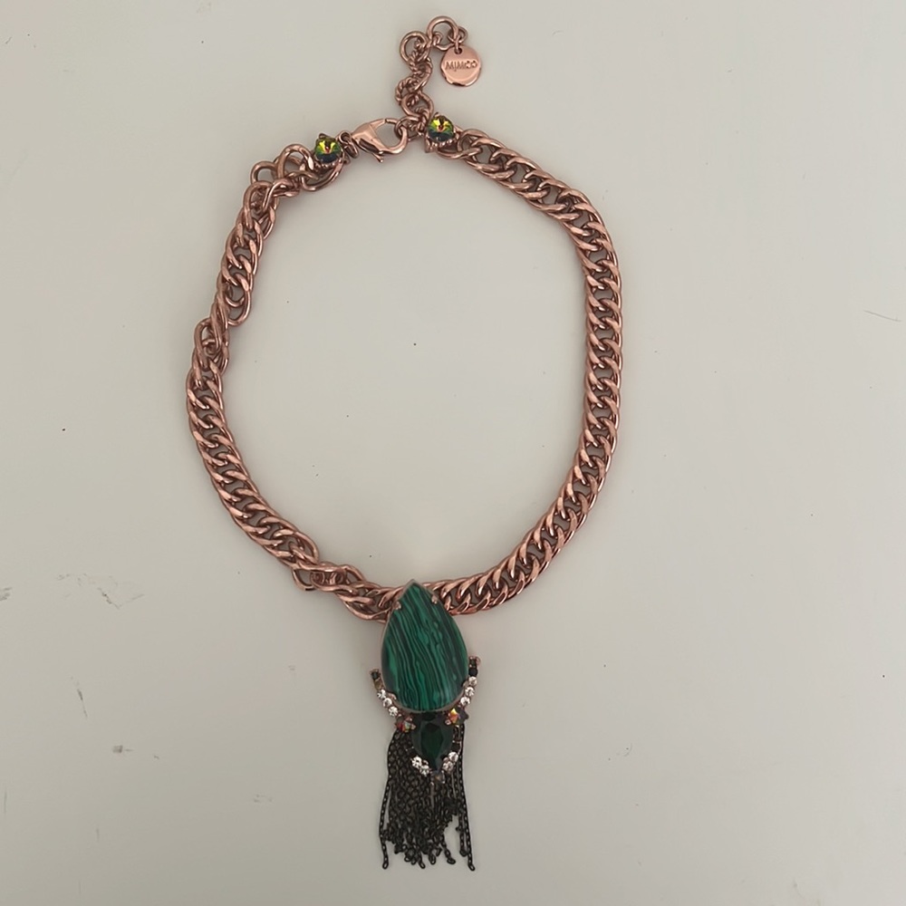 Mimco Rose Gold Necklace w/ emerald jewel